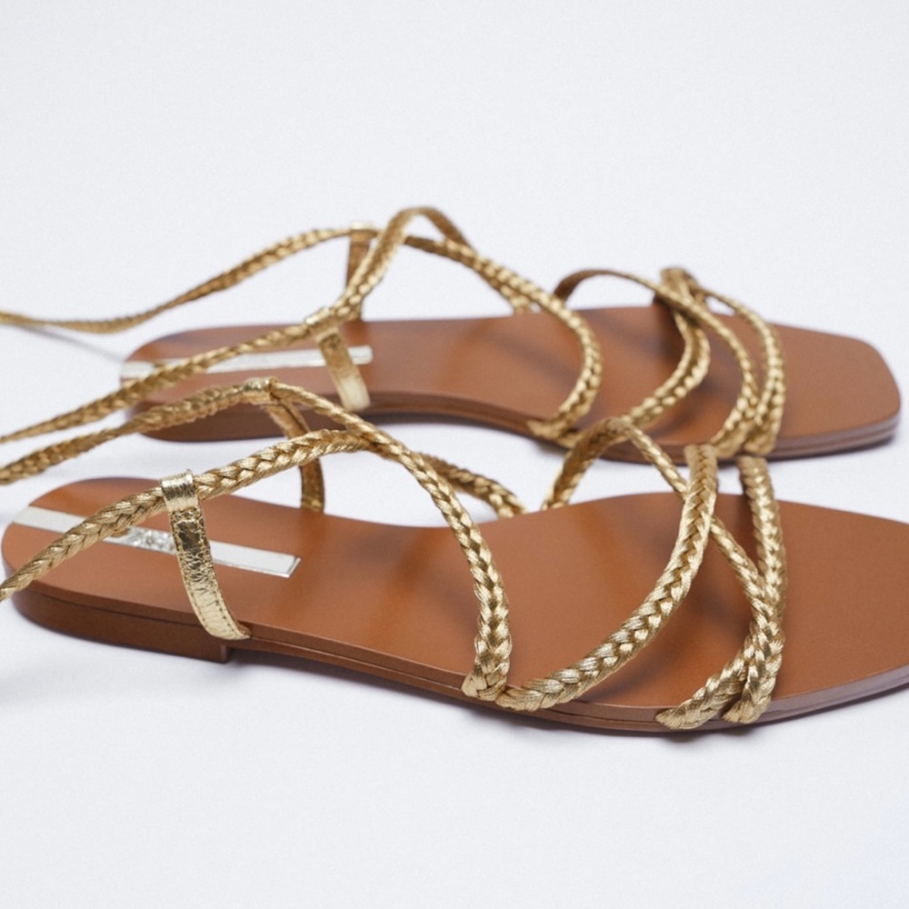 Zara tie up gold sandals